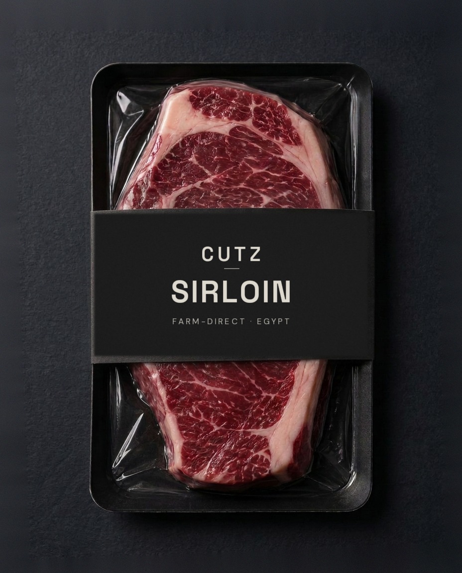 SIRLOIN beef cut in a vacuum skin pack